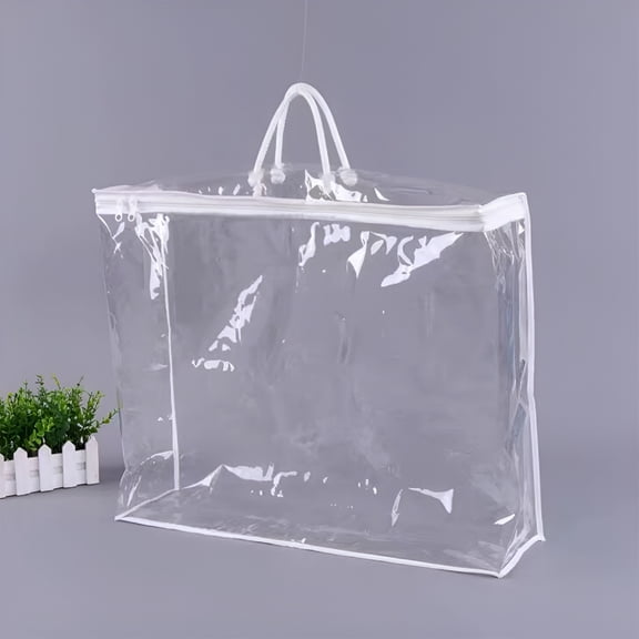 MISSMILE Clear Pvc Makeup Pouch Bag With Handles,Transparent Zippered Vinyl Storage Bags,Organizer for Clothes,Space Saver PVC Comforter Clear Storage Bags for Blanket,King Size Pillows,Linen Storage