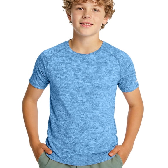 Fnooota Boys T Shirts, Quick-drying Running Summer Short Sleeve Athletic Tops Light Blue Size 8