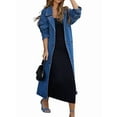 thumbnail image 2 of Women'S Casual Double Breasted Long Denim Trench Coat Jean Jacket Trenchcoat with Belt Duster Coat Denim Blue L, 2 of 10