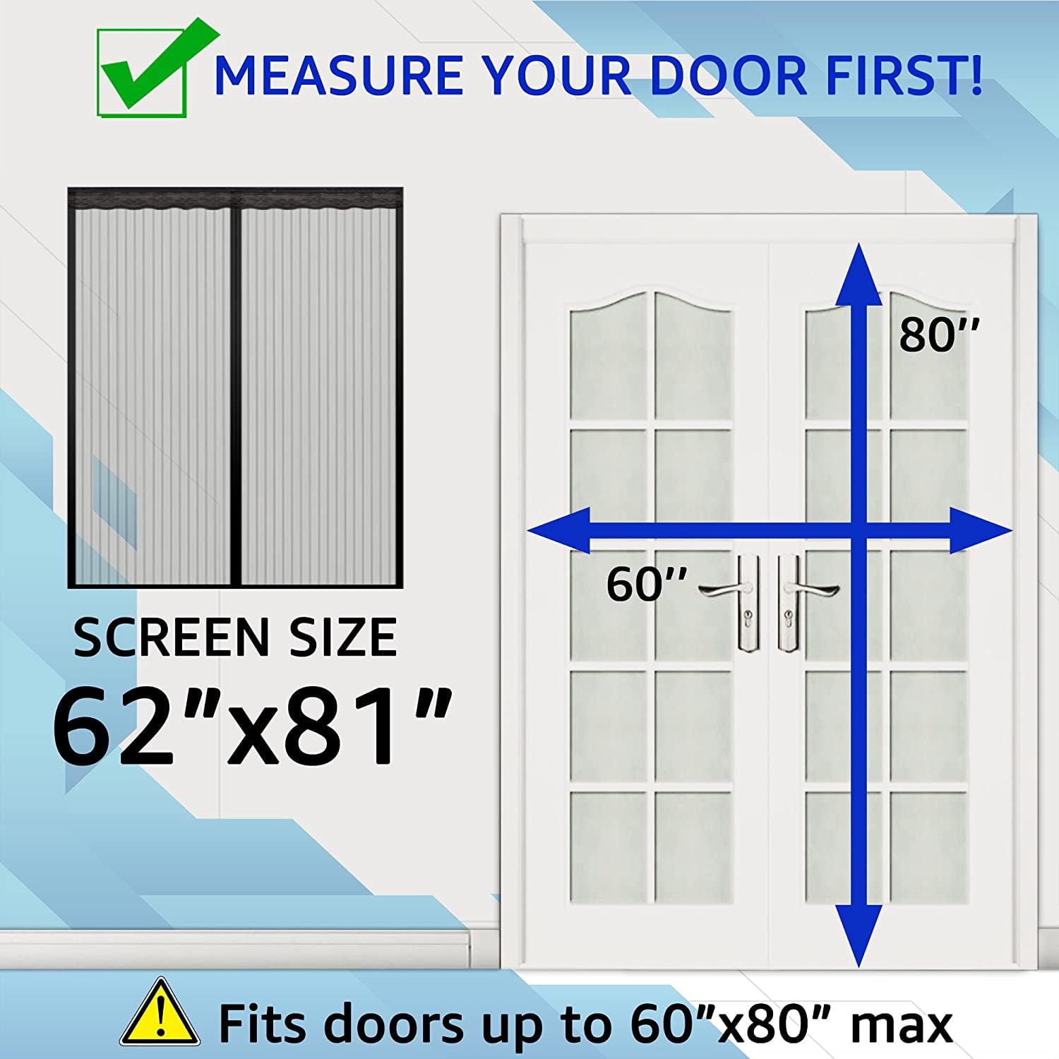 TheFitLife Magnetic Screen Door – Heavy Duty Mesh Curtain, Self-Closing With Strong Magnets, Fits Door Up To 38"x82"