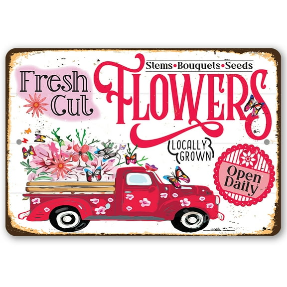 Metal Sign - Fresh Cut Flowers Locally Grown - Durable Metal Sign - Use Indoor/Outdoor - Great Garden Decor and Housewarming Gift to Gardening Enthusiasts Under $25 (12" x 18")