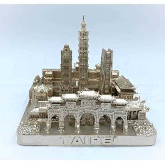 Taipei 3D City Famous Building Model Statue Souvenir Decoration for Home Office Gold 4”