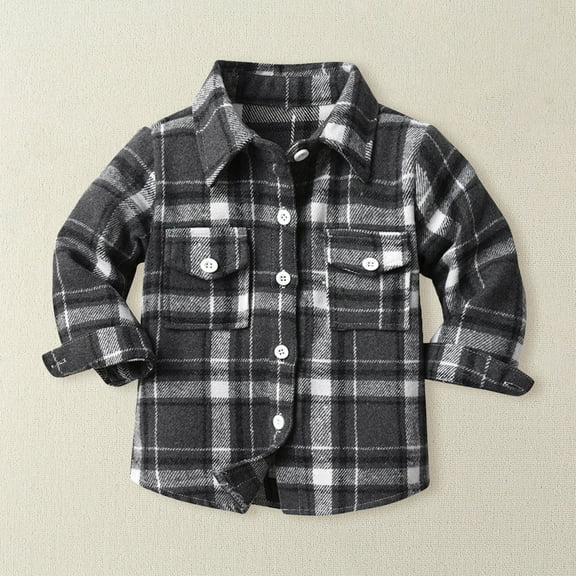 XXWXYD Toddler Boys Girls Plaid Shirt Jacket, Lapel Button Down Long Sleeve Tops Outwear, Flannel Casual Shacket Coat
