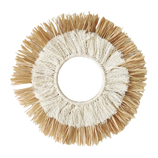 Adorno de pared de paja de madera, artesanías, colgante Vintage, círculo de paja, decoración del hogar para puerta, sala de estar, pared de granja,