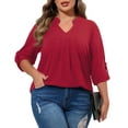 thumbnail image 2 of WellSize Plus Size Blouse for Women Dressy Pleated Tunic Tops Roll Up 3/4 Sleeve Shirts, 2 of 8