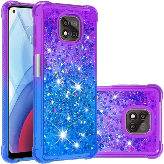 Case for Motorola Moto G Power 2021,Creativity Clear Gradient Quicksand Glitter Flowing Liquid Floating TPU Case Bling Diamond Sparkle Cover for Moto G Power 2021 JB Purple Navy