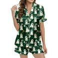 thumbnail image 4 of Hpapadks Halloween Womens Pajamas Set Silk Button Down 2 Piece Silk Sleepwear Shorts Ruffle Notch Collar Womens Pjs Dark Green, 4 of 6