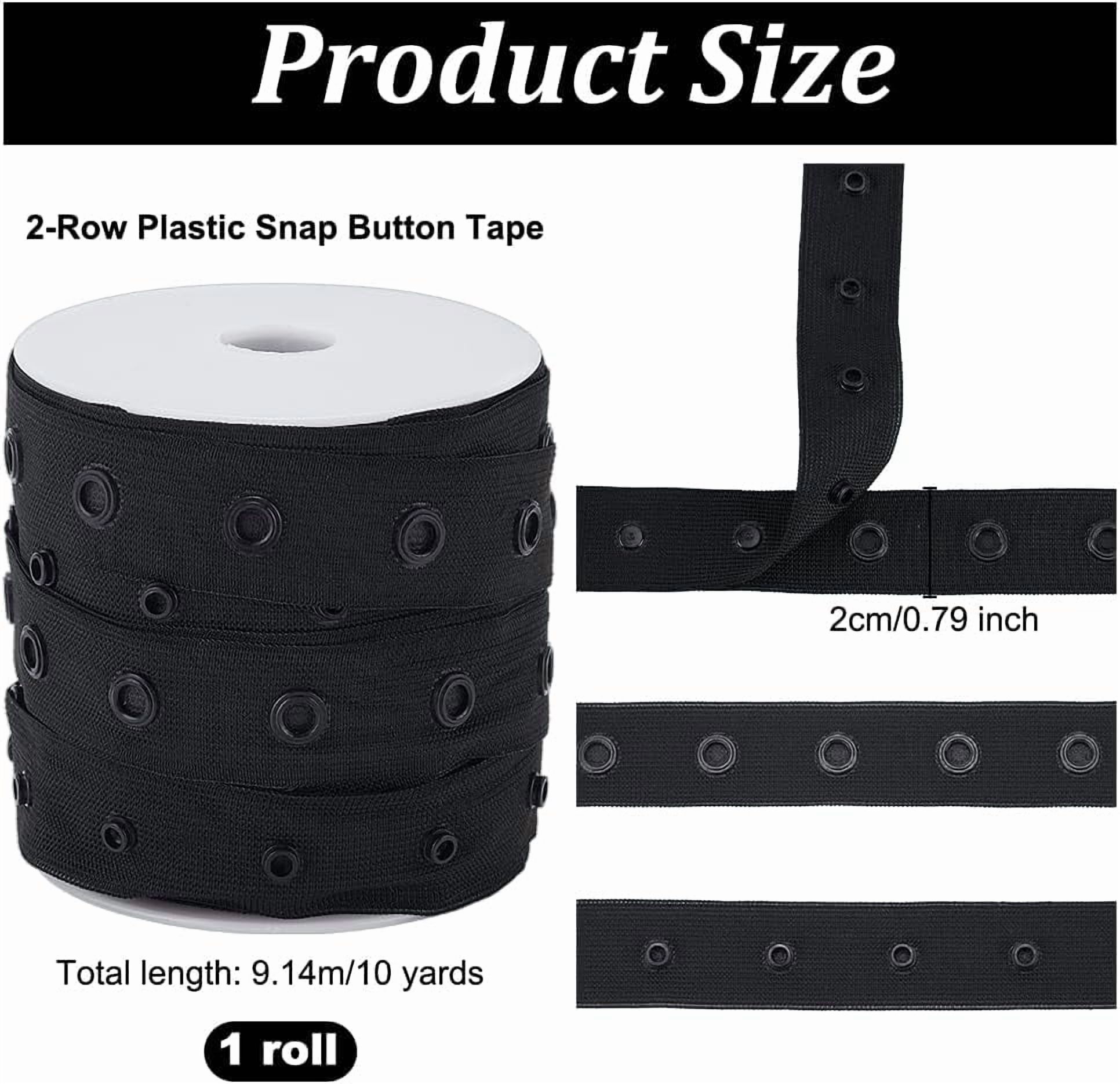 9.1m/10 Yards Black Snap Tape for Sewing 0.8 Inch Wide Crafts Metal Snap Tape Trim Snaps for Sewing Fastener Button Strips Snap Tape Plastic Snap Button Tape Ribbon for Clothes DIY Sewing Mixed Color