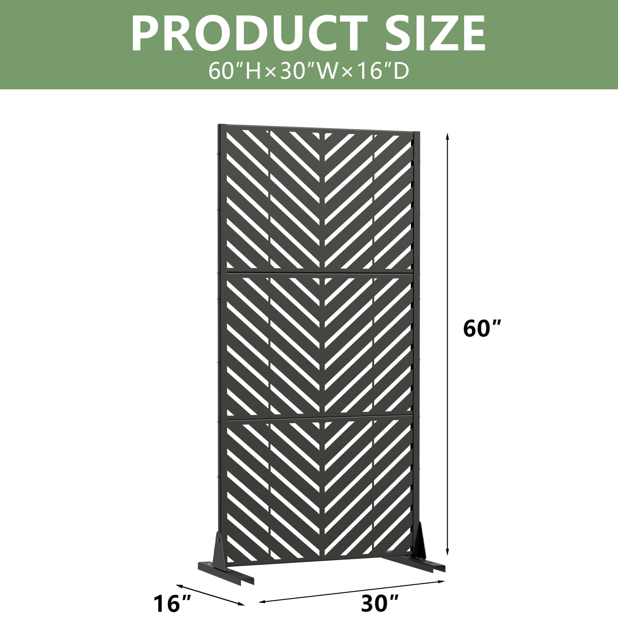 MAYEERTY Outdoor Metal Privacy Screen 5ft Black, 3-Panel Parallel Decorative Screen, Rust-Resistant for Patio