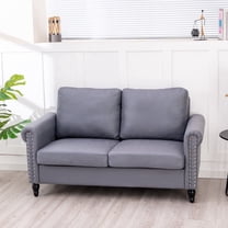 57 Loveseat Sofa,2 Seat Couch with Faux Leather Fabric,Small Couches for Small Spaces with Solid Wood Legs,Comfy Love Seat Sofa for Living Room,Bedroom,Apartment(Gray)