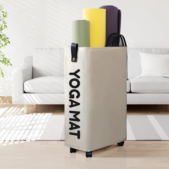 Caroeas Yoga Mat Storage Rack, 22’’ Large Yoga Mat Holder Accessories, Home Gym Equipment Storage Yoga Mats, Workout Equipment Organization with Wheels, White