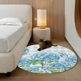 thumbnail image 2 of Round Rugs 4 Ft, Blue Floral Non Slip Area Rugs for Kitchen Bedroom Entryway, Summer Botanical Flowers Plaid Hydrangeas Washable Carpet Runner Rug Floor Mats for Bedroom Home Decor, 2 of 9