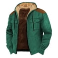thumbnail image 2 of Clearance! Delayuji Men's Down Jackets Solid Color Combination Hooded Sweater with Brown Pocket Cotton Jacket Mens Winter Coat Green Xxl, 2 of 3