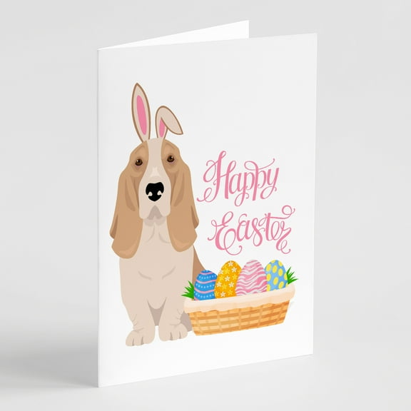 Lemon and White Tricolor Basset Hound Easter Greeting Cards and Envelopes Pack of 8 7 in x 5 in