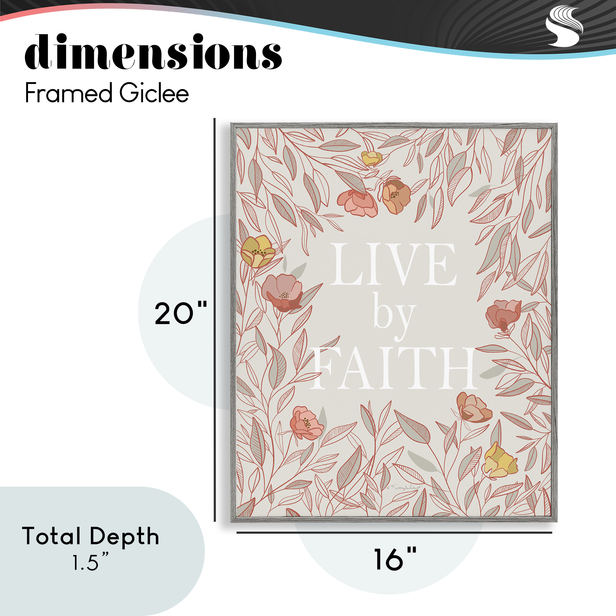 Live By Faith Rosy Florals Gray Framed Giclee Art, design by Kelley Talent