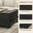 thumbnail image 4 of ANPOO 36" Movable Lift Top Coffee Table with Storage & Power Outlets, Farmhouse Square Coffee Table w/Wheels & Large Hidden Space, Wooden Center Table for Living Room(Black/36"), 4 of 9