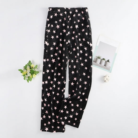 HBGVBA Women Pajama Pants, Plus Size Pajama Pants Sleep Pants Lounge Pants Stylish Printed Flannel Thickened Warm Loose Home Sleep Trousers Loungewear Sleepwear