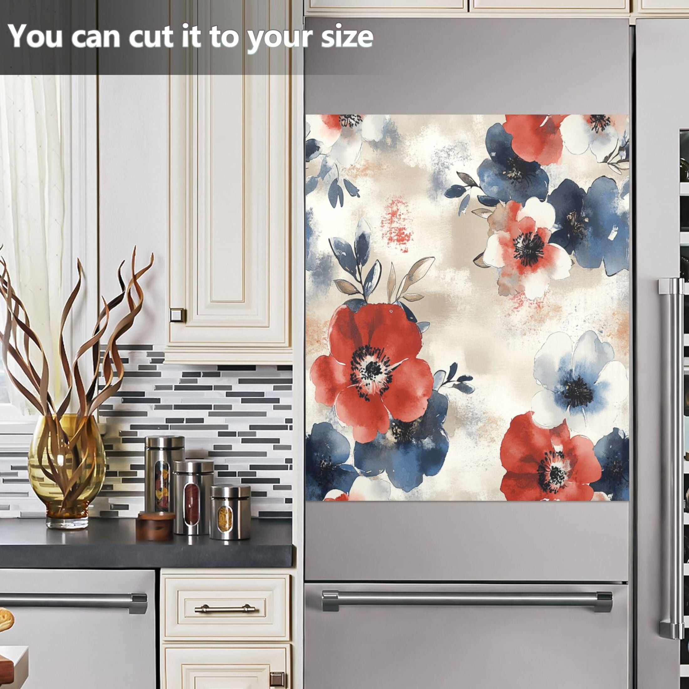 Dishwasher Magnetic Sticker 23x26 Inch Refrigerator Magnetic Sticker Washing Machine Magnetic Sticker Kitchen Panel Magnetic Sticker Home Decor Red and Blue Cartoon Flowers