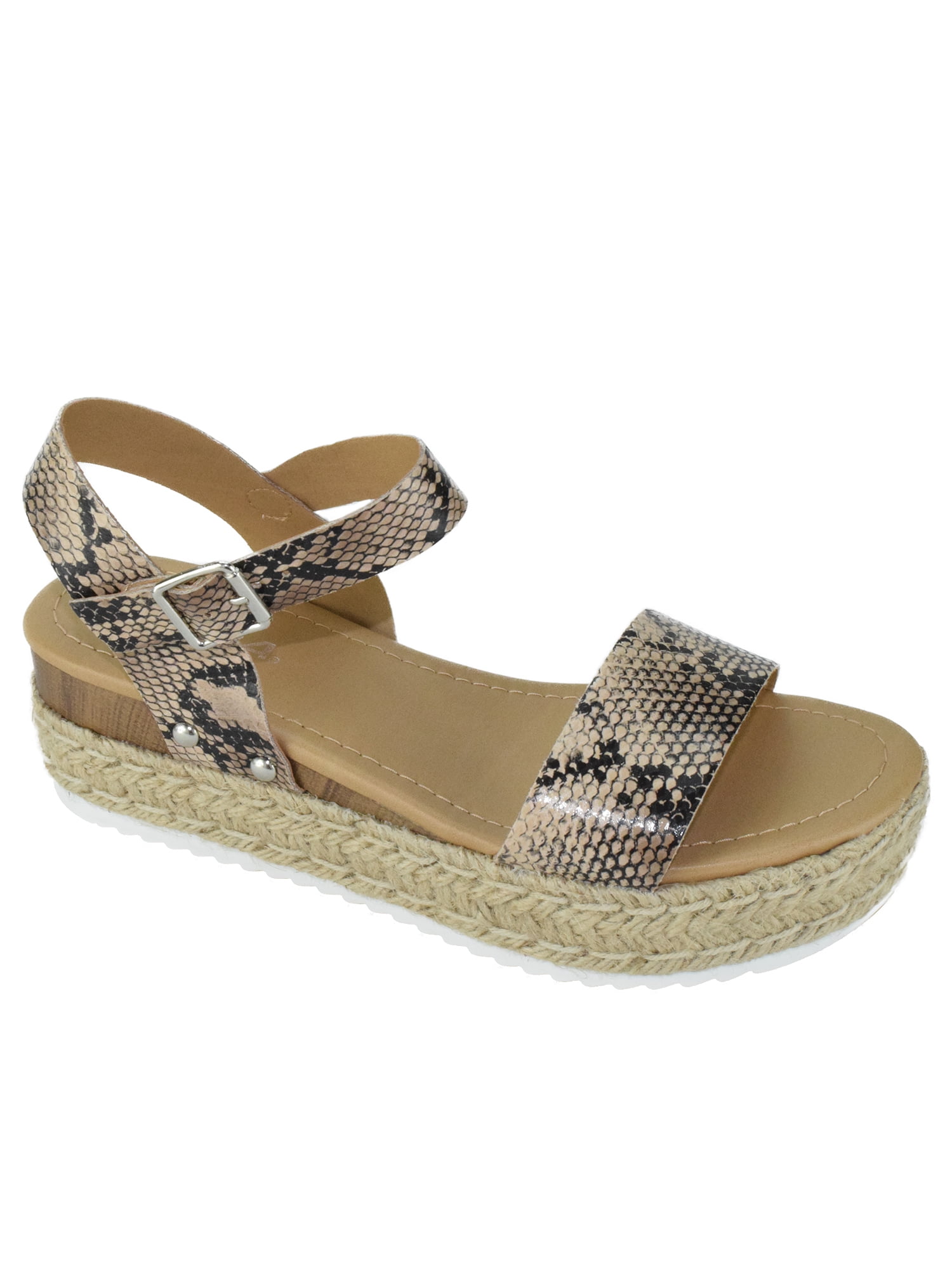 Soda Women Wedge Sandals Open Toe Ankle Strap Flatform Espadrilles Trim