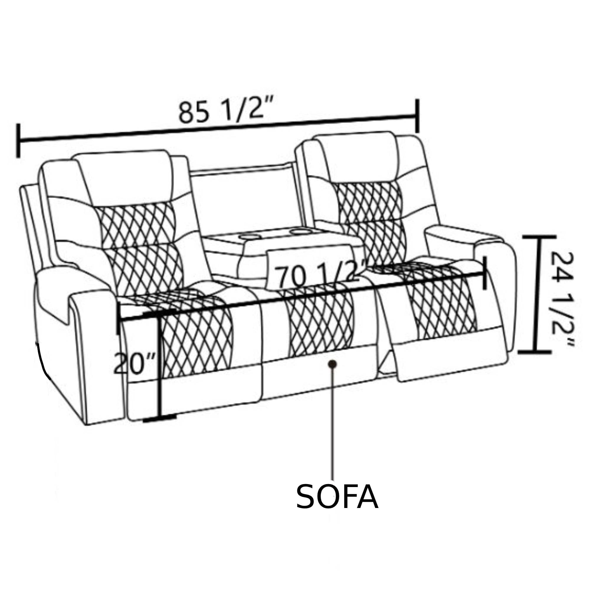 Power Leather Recliner Sofa Set with LED Lights,Living Room Furniture Armchair Chair with USB Ports, Brown