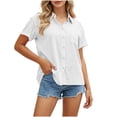 thumbnail image 4 of VALMASS Womens Linen Cotton Button Down Shirts Casual Short Sleeve Lapel Collar Lightweight Breathable Summer Tops (XL, White), 4 of 9