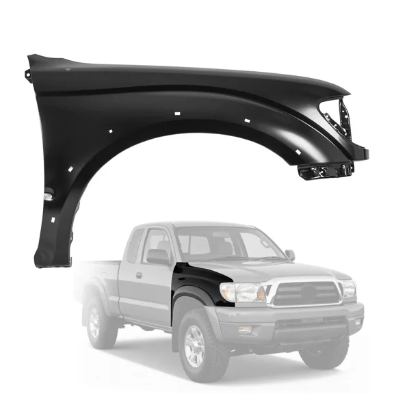 Kojem Front Fender for 2001-2004 Toyota Tacoma Except Stepside Replacement for 5380104060 TO1241188 w/Wheel Opening Flare & Bracket; Wheel Liner Splash Guard Steel (Passenger Side)