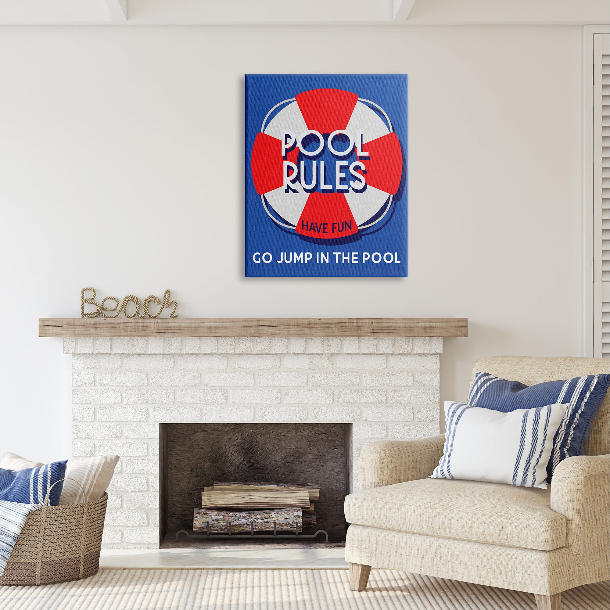 Stupell Industries Pool Rules Nautical Phrase Nature Painting Gallery Wrapped Canvas Art Print Wall Art, 30 x 40