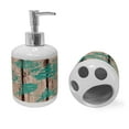 thumbnail image 2 of Ambesonne Nautical Soap Dispenser & Toothbrush Holder Set, Shell Helm and Ship, 2 Pcs, Turquoise and Brown, 2 of 6
