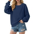 thumbnail image 2 of Lightweight Fall Basic Sweatshirts for Women 2025 Long Sleeve Crewneck Relaxed Fit Plain Sweatshirt Pullover Tops, 2 of 5