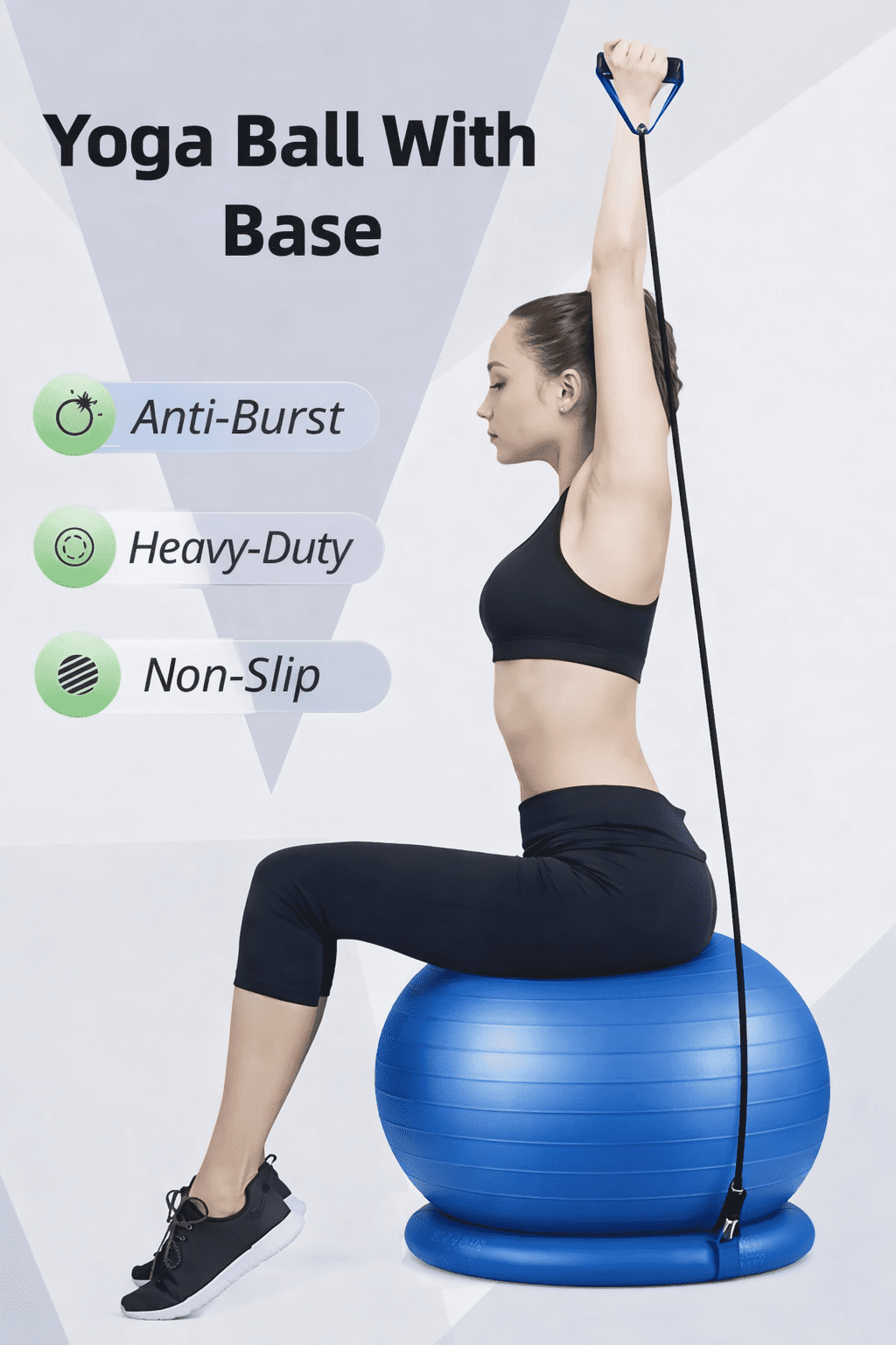 Innotech SC 65cm Yoga Ball with Base & Resistance Bands – Anti-Burst Matte Stability Ball – 750 lb Capacity – Includes Pump & Straps – 1 Pack – Blue