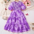 thumbnail image 2 of Ugoldhm Girls Summer Puff Sleeve Dresses Crew Neck Tiered Swing A-Line Cotton Tea-Length Casual Dress 8-13 Years, 2 of 3