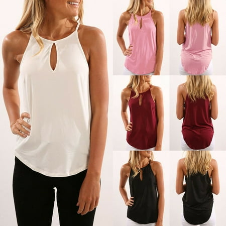 Ladies Halter Top Women Summer Vest Tops Sleeveless Shirt Blouse Casual Tank Tops T-Shirts Halter Neck Sun-top ()