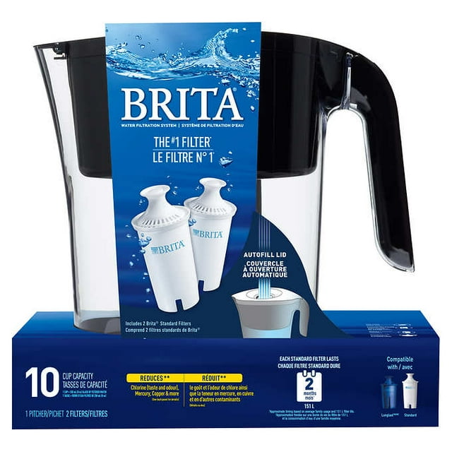 Brita Pichet Lac de 2,4 L (10 Tasses) avec 2 Filtres (Noir)