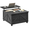 thumbnail image 1 of HOMCOM Table Basse à Plateau Relevable avec Compartiment Caché, Grain de Bois Noir, 1 of 10
