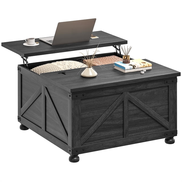 HOMCOM Table Basse à Plateau Relevable avec Compartiment Caché, Grain de Bois Noir