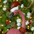 thumbnail image 3 of Set of 2 Metal Pink Flamingos with Christmas Hats and Scarves Decoration, 3 of 7