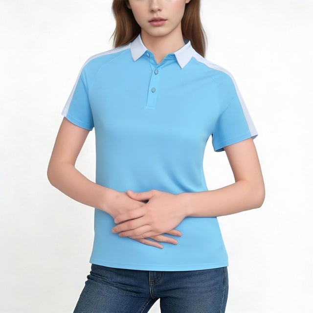 Camisa de Manga Corta con Botón de Solapa de las Mujeres, Transpirable de Punto de Verano