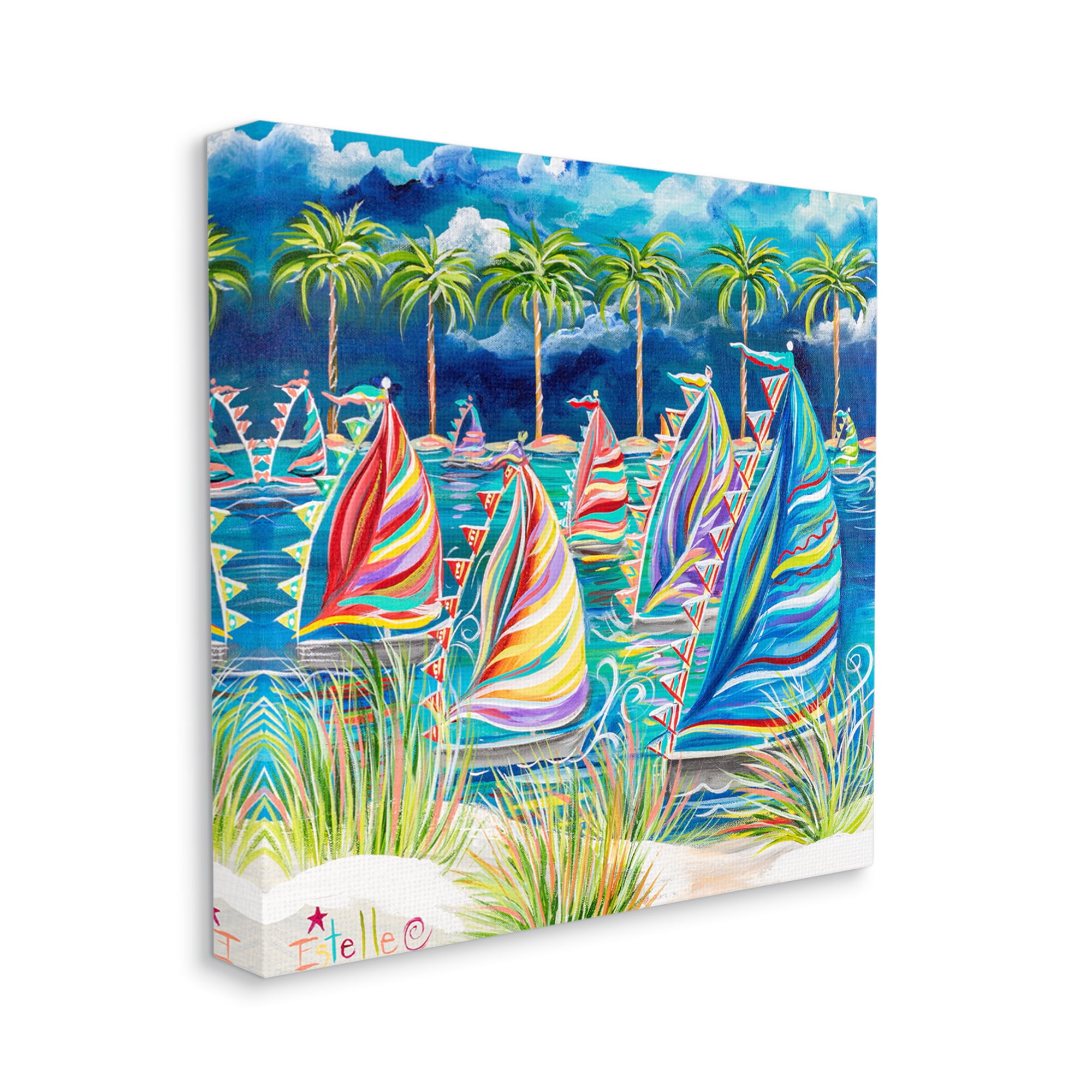 Stupell Industries Tropical Patterned Boats Transportation Painting Gallery Wrapped Canvas Art Print Wall Art, 30 x 30