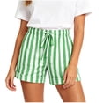thumbnail image 2 of Pounoo Womens Shorts Elastic Waist Drawstring Stripe Print Rolled Hem Shorts Womens Casual Shorts Relaxed Fit Summer Wear Lightweight Womens Bottoms, 2 of 6