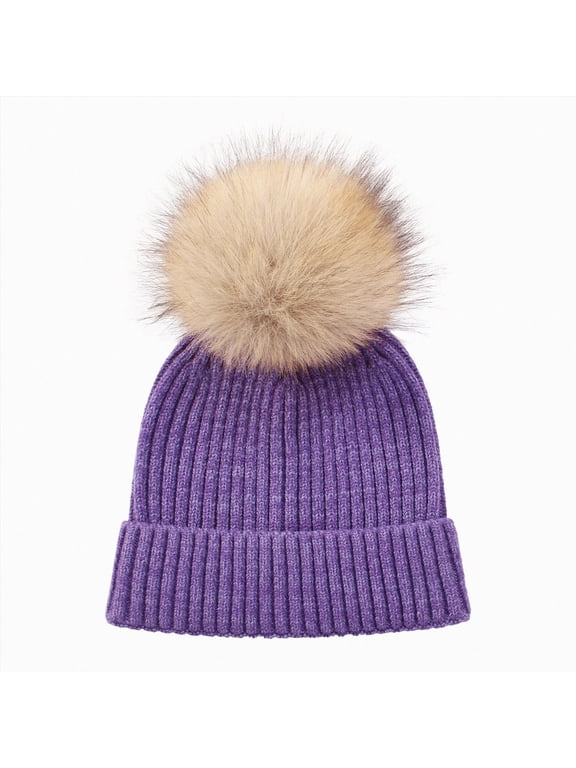 Toddler Kids Beanie Solid Color Cute Knitting Hat with Pom-Pom for 3-8 Years Little Kids Winter Beanie Hat