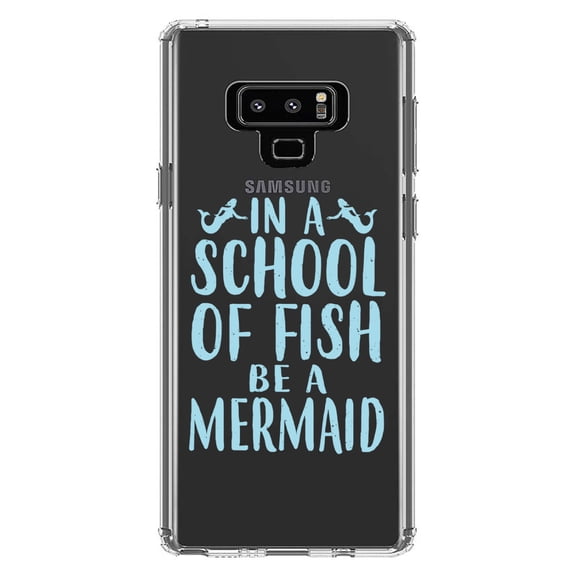 DistinctInk Clear Shockproof Hybrid Case for Samsung Galaxy Note 9 - TPU Bumper Acrylic Back Tempered Glass Screen Protector - In a School of Fish Be a Mermaid