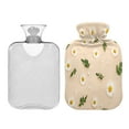 thumbnail image 2 of 2L Hot Water Bottle with Soft Velvet Cover PVC Hot Water Bag for Pain Relief Long-Lasting Warmth White Daisy Pattern, 2 of 8