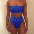 thumbnail image 3 of 1 Set Bikini Set Solid Color Elastic High Waist Strapless Summer Lady Swimsuit for Swimming, 3 of 7