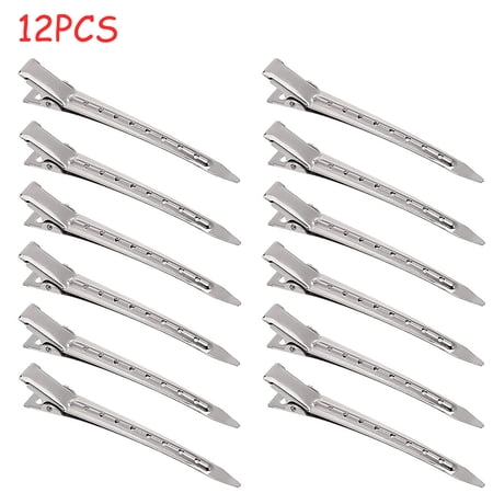 EIMELI 12 Packs Duck Bill Clips, Bantoye 3.5 Inches Rustproof Metal Alligator Curl Clips with Holes for Hair Styling, Hair Coloring, Silver