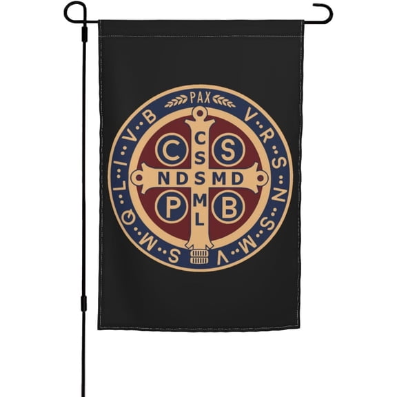 St Benedict Medal Holy Cross Double Sided Garden Flag, 12 x 18 Inch Fade Resistant Outdoor Banner for Yard, Porch and Garden Decor