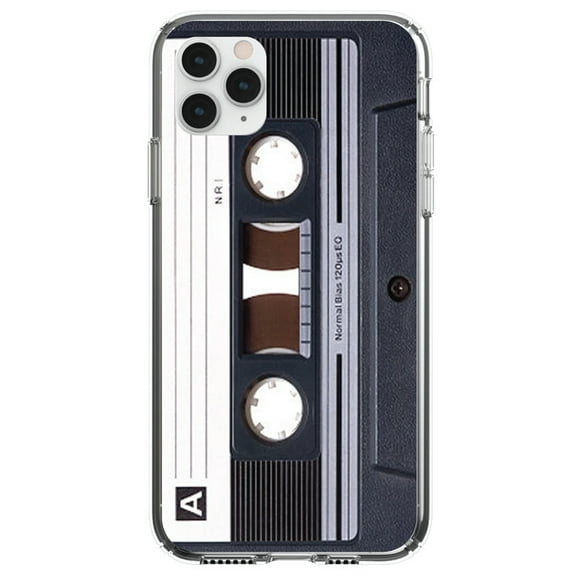 DistinctInk Clear Shockproof Hybrid Case for iPhone 12 / 12 PRO (6.1" Screen) - TPU Bumper, Acrylic Back, Tempered Glass Screen Protector - Audio Cassette Tape