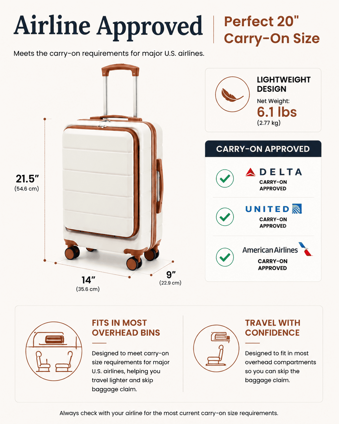 3 Piece Set Carry-On Expandable Luggage Hardside TSA Lock Spinner Suitcase with Travel Bag and Toiletry Bag,White,Mother's Day Gift