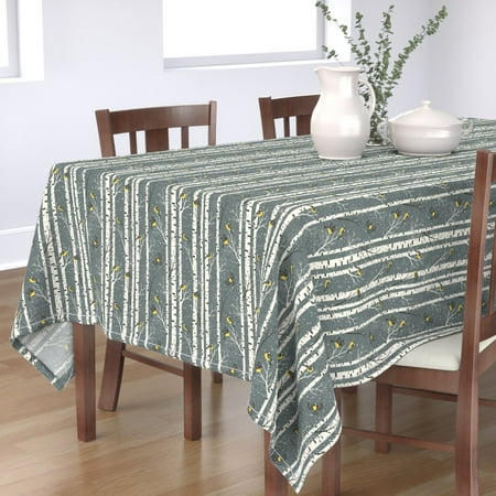 

Cotton Sateen Tablecloth 70 x 120 - Morning Stone Gray Snow Winter Bird Birch Christmas Woodland Rustic Forest Tree Neutral Print Custom Table Linens by Spoonflower