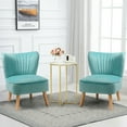 thumbnail image 3 of Gymax 2PCS Accent Chair Leisure Chair Single Sofa Armless w/ Wood Legs Green, 3 of 10