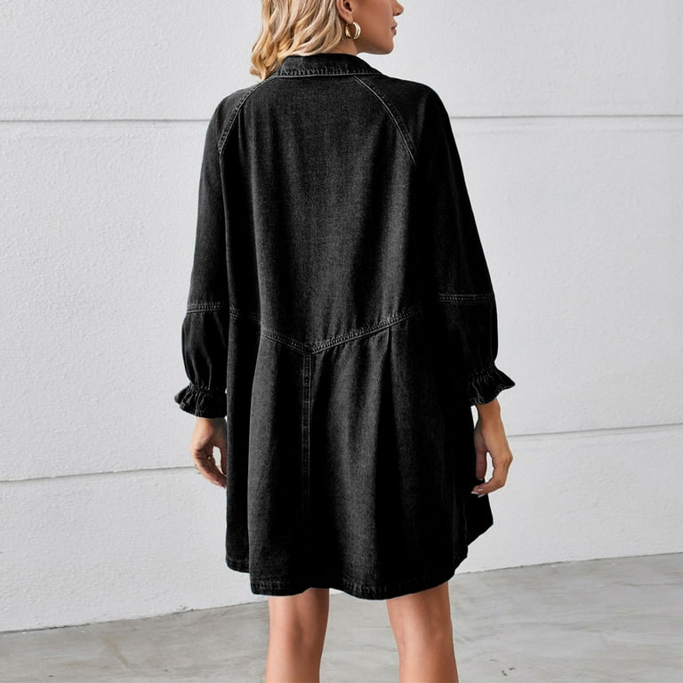 Fashion Denim Dress for Women 2024 Long Sleeve Ruffle Cuffs